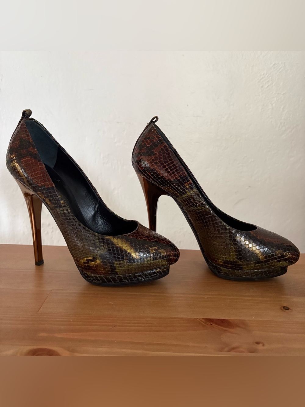 Giuseppe Zanotti Brown Snake-Print Platform Stiletto Pumps